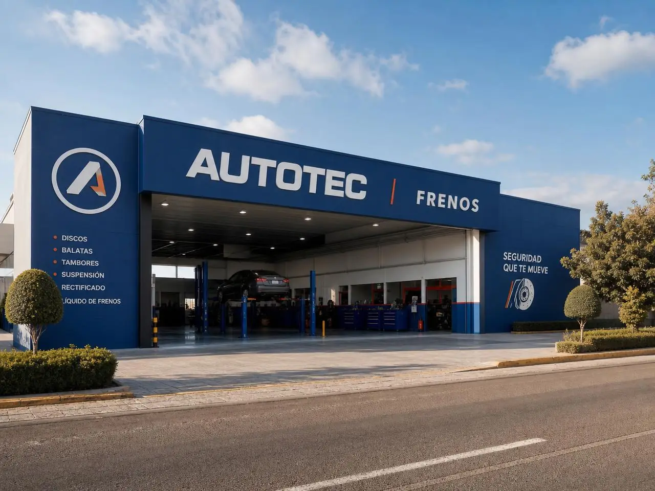 Fachada del taller Servicio Autotec especializado en frenos, sobre Av. Tecnológico en Metepec